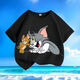 Cat and mouse summer new cartoon short-sleeved T-shirt for men and women, small and medium-sized children, pure cotton round neck, loose and versatile - SL black - KX683 Cat and mouse 150 [Suggested height 140-150 cm]