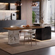 KSALOY Italian minimalist island dining table all-in-one home retractable slate small apartment restaurant high-end dining chair center guide table retractable island socket light strip + induction cooker 2.35m -2.7m slate island dining table