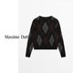 Massimo Dutti Autumn and Winter New Products 2025 Women's Retro Versatile College Style Argyle Sweater Round Neck Sweater 05768923 Black XS (CN 165/84A)