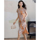 Demana [glossy satin jacquard] summer Chinese style new Chinese cheongsam skirt stand collar shoulder waist-hugging women's dress