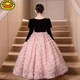 G.duck girls evening dress light luxury niche high-end host autumn and winter birthday princess dress children piano performance pink short plus velvet thickening 100 height 90-95cm age 3-4 years old