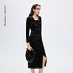 Langzi Velvet Square Collier plissé robe robe robe de style argent