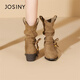 
Zhuoshini short boots for women 2025 autumn new retro beaded Maillard western cowboy boots pointed toe fold pile boots single boots Camel color - single 37