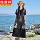 Hengyuanxiang Fashion Tinte Print Spleiß Kleid Frauen 2025 Sommer Neues Retro Elegantes Temperament Alter reduzierende losen Rock Schwarz M