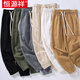 Hengyuanxiang Herrenhose mittleren Alters Retro Sommer atmungsaktives Ramie-Tie-Hosen Männer Elastizität Taille Lose chinesische Männer lässige neun-Punkte-Hose Militärgrün XL