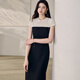 ROEYSHOUSE high-end embroidered patchwork dress for women 2025 summer slim midi skirt 12142 black L