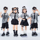 Poresno children's technology sense catwalk costumes June 1st street dance trendy costumes girls jazz dance boys future drumming costumes Short sleeves: A694 silver bright leather top + B317 black 3 110cm single size