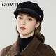 GEFWEIMKL retro pu belt equestrian hat women's autumn and winter merino wool felt hat versatile octagonal hat temperament peaked hat khaki adjustable (56-58cm)