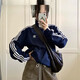 阿迪达斯 （adidas）男女2025夏款经典条纹立领藏青复古夹克外套 IR9893 藏青IR9893 (现货) M