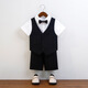 Children's Suit Dress Summer British Short-sleeved Vest Set Boys Host Speech Piano Show Show Clothes White 5-piece Set (Black Shirt + Vest + Shorts + 90 cm, Recommended Weight 20-26 Jin [Jin equals 0.5 kg]
