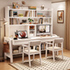 Huixun solid wood double desk bookshelf integrated table student home study table liftable bedroom wall extension computer desk walnut color #double desk + bookshelf 160cm*60cm*75cm total height 190cm