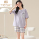 
Modal 2025 summer new pajamas for women pure cotton shorts shorts fat girl plus size with breast pad home clothing set 3519 short sleeve suit without breast pad M