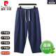 Piercadan grasta de gran tamaño y línea pantalones recortados de algodón para hombres Pantalones de ocio lineales de tamaño grande de tamaño grande.