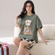Langsha pajamas for women in summer pure cotton 100% short-sleeved shorts sweet pullover girl summer thin home clothes can be worn outside 844 women M