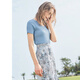 
Yanyu women's summer 2019 new European and American V-neck short-sleeved thin sweater slim and versatile short top for women blue S