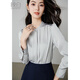 Late White New Product 2025 Autumn Casual Small Stand Collar Commuting Shirt Temperament Light Mature Elegant Simple Shirt Women Silver Gray M