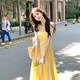 Bangboshi suspender dress for women in summer beach vacation gentle style French temperament A-line skirt waist slimming beach skirt suspender dress M