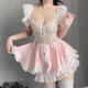 
ROSELEX sexy underwear sm master slave pajamas pure desire white silk thong men suspender stockings hip-packing pure desire pink [dress + T-pants] M size [suitable for 80-100 Jin [Jin equals 0.5 kg]] confidential shipping
