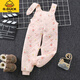 G.DUCKKIDS children's suspender long johns, thickened and warm, boys and babies, autumn and winter girls' open crotch belly-protecting bottoming one-piece pajamas, lotus color pink 100 cm