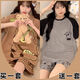 SMVP Pyjamas Kapibala Kurzärärmische Mädchen runden Hals Sommer Dünne hochwertige süße Heimkleidung Set 2025 Neues Modell 694 Kapibala + 699 Graffiti Smiley Face 5xl [200-240jin [Jin gleich 0,5 kg]]