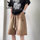 花花公子（PLAYBOY）黄泥色牛仔短裤男士夏季休闲中裤潮牌美式高街直筒五分裤 9923黄泥色 S 【90-110斤】