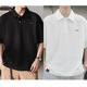 Camisa de solapa japonesa de UKUHPK Camisa de algodón de manga corta de manga corta y versátil Tendencia de cuello suelto G691 Black + Gray M [sugerido 90-110Jin [Jin iguala 0.5 kg]]]