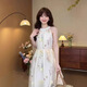 
Niche design halter neck dress for women 2025 new spring and summer three-dimensional floral skirt loose slim long skirt 9898# white, single size