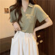 
Ran Yilan large size women's clothing design touch pocket waffle short-sleeved T-shirt female fat girl looks slim and covers her belly POLO collar top 16869#green S