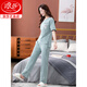 Langsha Pajamas para mujeres en verano algodón puro 2025 Nuevos pantalones de manga corta Juego de ropa para algodón delgado 7374 Bean Green M 80-100Jin [Jin es igual a 0.5 kg]