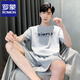Romon Summer Set Herren Kurzarm Pyjamas dünne Baumwolle Freizeit Plus-Größe Teen Home Kleidung Lose zweiteiler Set D9928 L Männer
