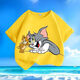 Cat and mouse summer new cartoon short-sleeved T-shirt for men and women, small and medium-sized children, pure cotton round neck, loose and versatile - SL black - KX683 Cat and mouse 150 [Suggested height 140-150 cm]