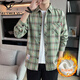 七匹狼格子休闲衬衫男士春秋季长袖衬衣韩式上衣服复古宽松夏季薄款外套 K12109绿色( 加绒 M 90-110斤