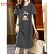 Lover Rucci grande taille Coton Pure Robe à manches courtes pour femmes Summer Loose Casual Thirt Jirt à la mode en l'âge Long Jupe noir (695 modèles) M
