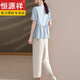 
Hengyuanxiang summer short-sleeved shirt fashionable wide-leg pants suit mother summer suit 2025 new fashionable middle-aged and elderly women two-piece set 9435 light green suit 2XL [recommended 120-130Jin [Jin equals 0.5 kg]]