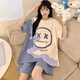 Giselen Puppy Pyjamas à manches courtes pour femmes, style mignon Fat MM Home Vêtements en deux pièces 2025 Summer Style 280 # Line Puppy + 693 Black Smiling M Suggestions [70-95Jin [Jin est égal à 0,5 kg]]]