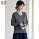 She enjoys the lazy style knitted sweater for women gray gray v-neck sweater knitted top bottoming shirt for women T53Z093