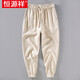 Hengyuanxiang Herrenhose mittleren Alters Retro Sommer atmungsaktives Ramie-Tie-Hosen Männer Elastizität Taille Lose chinesische Männer lässige neun-Punkte-Hose Militärgrün XL