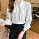 Bo Naling shirt white long sleeve chiffon bow women's professional wear formal white inner top interview suit shirt white bow shirt long sleeve M size
