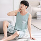 Aimu Meigui Pyjamas Herren Sommer Dünner ärmellose Shorts Heimkleidung für das einfache lässige Outfit für Männer M1048 Hellgrün M [Vorgeschlagen 100-120jin [Jin ist 0,5 kg]]