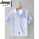 JEEP SPIRIT高端男士纯棉短袖衬衫日系休闲夏季薄款条纹衬衣新款潮流拼接上衣 9740浅蓝色 XL