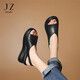 Jiuzi Annako Las sandalias de tacón gruesas de cuero gruesas para mujeres 2025 Nuevo belleza de pescado madre de verano beige 34