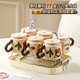 Greedy Chef Good-looking Hospitality Cup Set Home Living Room Tea Cup Tea Set Set Moving to New Home Cup Drinking Cup Set Flower Set 6 Cups + 6 Cup Holders + Drain Tray