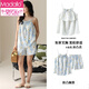 
Modal woven cloud cotton pajamas for women with chest pad anti-convex suspender shorts suit loose and casual can be worn outside home clothes 6624 M