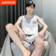 Summer en coton pur pyjamas pour hommes en deux pièces lâche et décontracté en deux pièces fine les vêtements de maison sans manches d'âge moyen H9928 Shorts à manches courtes l recommandés 100-120jin [Jin est égal à 0,5 kg]