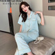 Pyjamas de style Victoria pour les femmes au printemps et à la glace d'été Silk à manches courts à manteau petit de style parfumé Internet Célébrité des vêtements de maison minces peut être porté à l'extérieur du costume 833 # Jacquard Houndstooth [jaune violent] L [100-115Jin [Jin est égal à 0,5 kg]]]