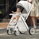 ANGI BABY stroller, high view, can sit and lie down, lightweight folding two-way push stroller, baby stroller, silver gray, can sit and lie down + four-wheel shock absorber, stroller can sit and lie down, one-button closing, four-wheel shock absorber