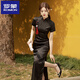 ROMON black cheongsam new style 2025 improved young style high-end temperament female sense summer slim new Chinese style long style XSG3294 pink dress length 120 cm 2XL