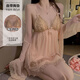 Douyin hottest pajamas for women with breast pads suspender nightgown French sexy pure lace mesh home clothing set P3886 shrimp powder (outer gown + belt) L