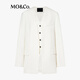 MO&Co. C+ Series Fake Two-piece Suit 2025 Autumn New Arrival Collarless Shoulder Padded Outline Jacket MBE3BLA019 Beige S /160
