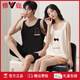 
Yalu summer pajamas couple outfit one men and women's refreshing vest set pure cotton pajamas women's new style 2025 summer LB:9906 men's apricot blue pants behind ducks pure cotton cover M [breathable pure cotton, skin-friendly and not stuffy]